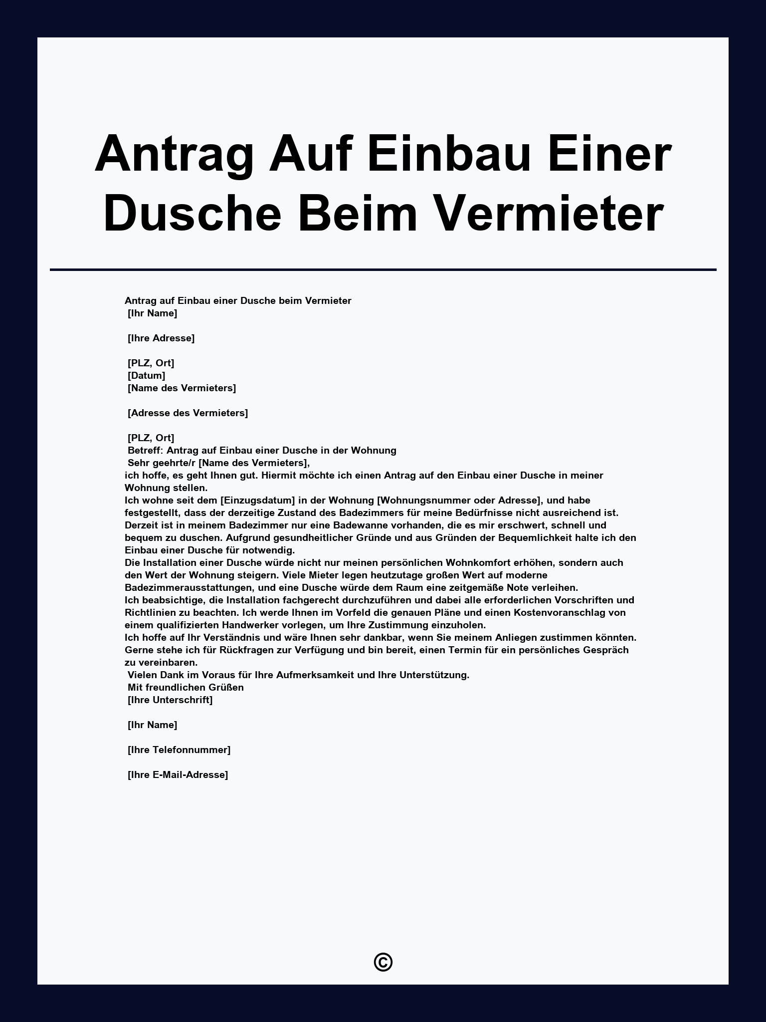 Antrag Auf Einbau Einer Dusche Beim Vermieter