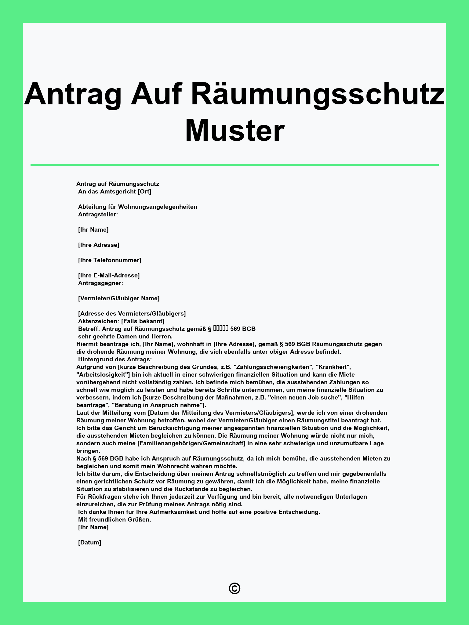 Antrag Auf Räumungsschutz Muster