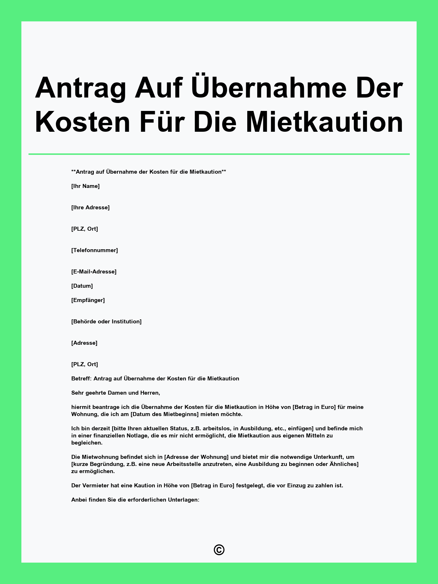 Antrag Auf Übernahme Der Kosten Für Die Mietkaution