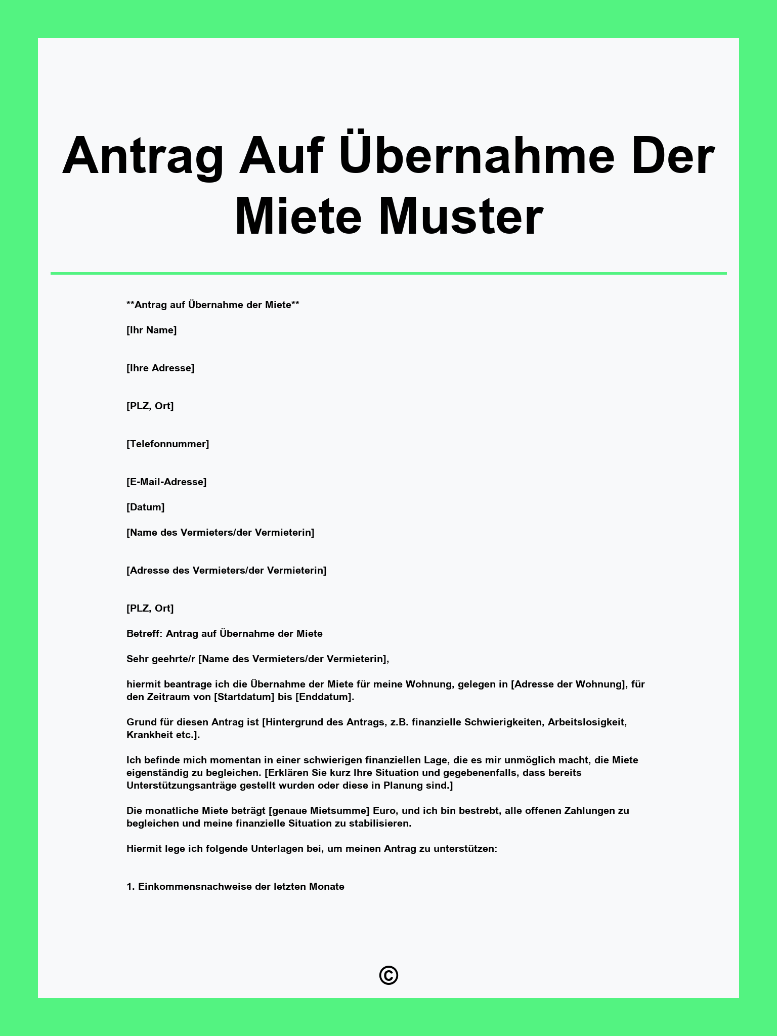 Antrag Auf Übernahme Der Miete Muster