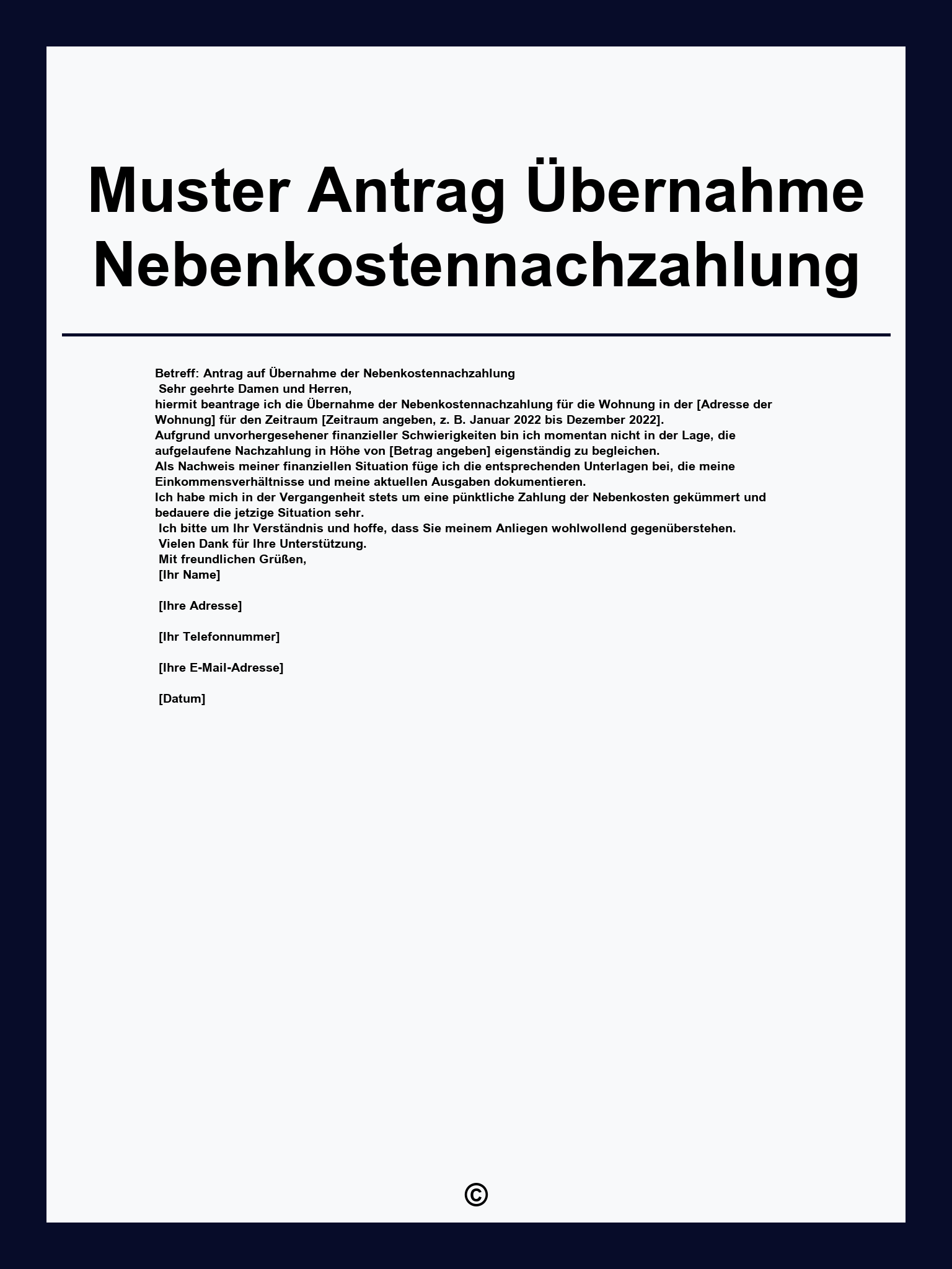 Muster Antrag Übernahme Nebenkostennachzahlung