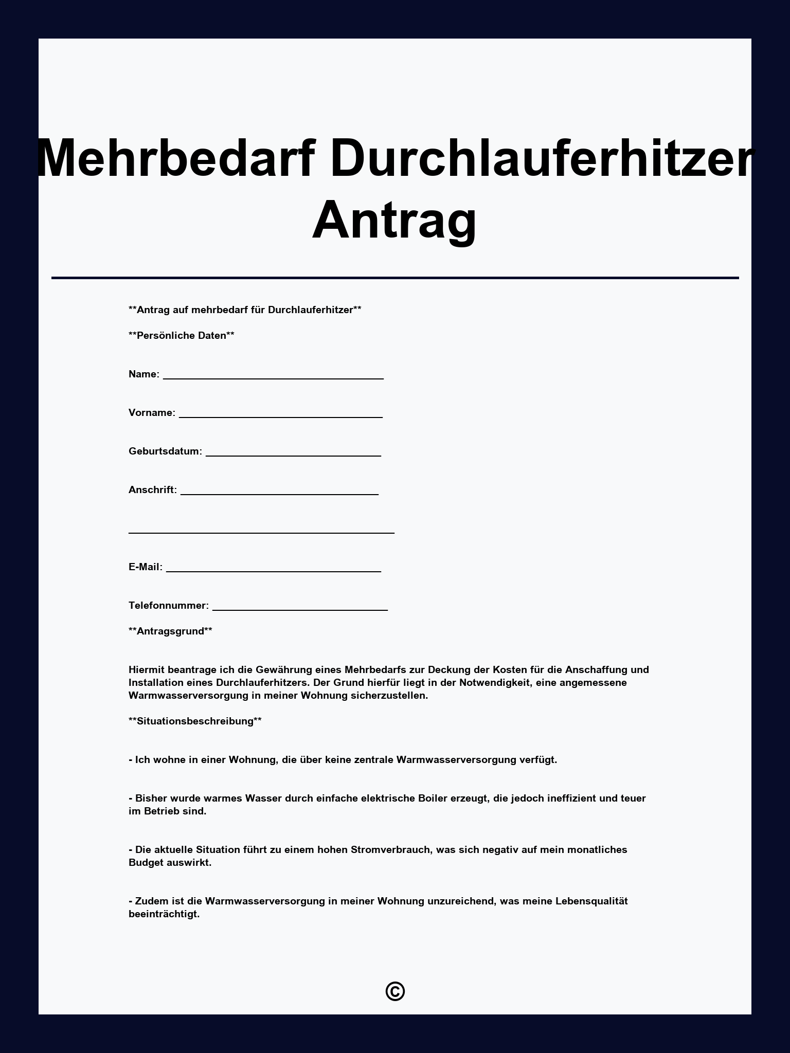 Mehrbedarf Durchlauferhitzer Antrag